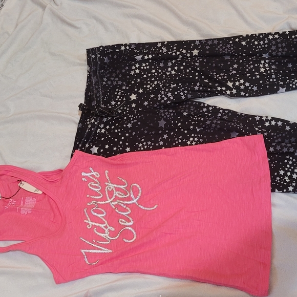 Victorias Secret Tank Pajama Set Pink Stars Sparkly Pink Black Gray White Silver - Picture 8 of 9